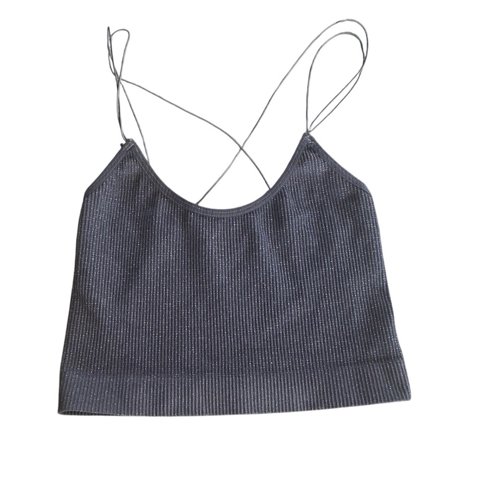 Out From Under Urban Outfitters Grey Metallic Ribbed Seamless Strappy Cami Top S